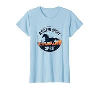Spirito Occidentale: Emblema del Tramonto del Deserto del Cavallo Selvatico, Ragazza Mucca Maglietta, Donna, Celeste, L