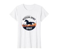 Spirito Occidentale: Emblema del Tramonto del Deserto del Cavallo Selvatico, Ragazza Mucca Maglietta, Donna, Bianco, L