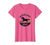 Spirito Occidentale: Emblema del Tramonto del Deserto del Cavallo Selvatico, Ragazza Mucca Maglietta, Donna, Rosa mélange, L
