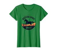 Spirito Occidentale: Emblema del Tramonto del Deserto del Cavallo Selvatico, Ragazza Mucca Maglietta, Donna, Verde Mela, L