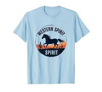 Spirito Occidentale: Emblema del Tramonto del Deserto del Cavallo Selvatico, Ragazza Mucca Maglietta, Uomo, Celeste, L
