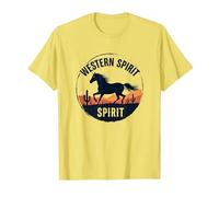 Spirito Occidentale: Emblema del Tramonto del Deserto del Cavallo Selvatico, Ragazza Mucca Maglietta, Uomo, Limone, L