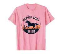 Spirito Occidentale: Emblema del Tramonto del Deserto del Cavallo Selvatico, Ragazza Mucca Maglietta, Uomo, Rosa, L