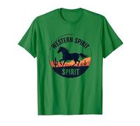 Spirito Occidentale: Emblema del Tramonto del Deserto del Cavallo Selvatico, Ragazza Mucca Maglietta, Uomo, Verde Mela, XL