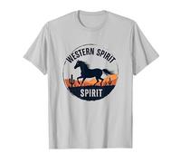 Spirito Occidentale: Emblema del Tramonto del Deserto del Cavallo Selvatico, Ragazza Mucca Maglietta, Uomo, Argento, M
