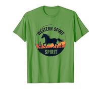 Spirito Occidentale: Emblema del Tramonto del Deserto del Cavallo Selvatico, Ragazza Mucca Maglietta, Uomo, Erba, XL
