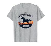 Spirito Occidentale: Emblema del Tramonto del Deserto del Cavallo Selvatico, Ragazza Mucca Maglietta, Uomo, Grigio Melange, M