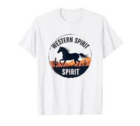 Spirito Occidentale: Emblema del Tramonto del Deserto del Cavallo Selvatico, Ragazza Mucca Maglietta, Uomo, Bianco, L