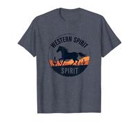 Spirito Occidentale: Emblema del Tramonto del Deserto del Cavallo Selvatico, Ragazza Mucca Maglietta, Uomo, Pervinca, L