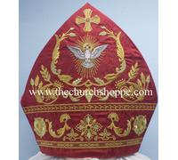 Spirito Santo Bishop's Mitre Ricamo Rosso Mitra Nuovo