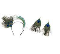 Spiritzohic Fascia per Capelli con Piume di Pavone e Orecchini di Piume di Pavone- Set da 2 Pezzi Accessori femminili - Ideale per Matrimoni, Feste, Carnevale e Servizi Fotografici