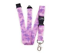 Spirius - Cordoncino porta-badge per il collo, motivo: farfalle, ideale per badge identificativo e come portachiavi Purple