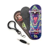 SPITBOARDS 32 x 96 mm Fingerboard Complete Wood Set-Up Assembled, 5 strati, Silver Trucks with Bushings and Nuts, Transparent CNC Bearing Wheels, Lasered Foam Grip Tape Green T-Rex