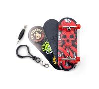 SPITBOARDS 32 x 96 mm Fingerboard Complete Wood Set-Up Assembled, 5 strati, Silver Trucks with Bushings and Nuts, Transparent CNC Bearing Wheels, Lasered Foam Grip Tape Red Octoskull