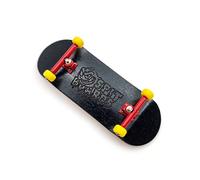 SPITBOARDS 34 mm Fingerboard Complete Wood Pro Set-Up (pre-assemblato, 5 strati), Pro Trucks, CNC Bearing Wheels, Foam Grip Tape, (Deck: Black, Trucks: Red, Wheels: Yellow)