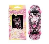 SPITBOARDS OLDSCHOOL Cruiser Pro - Fingerboard da 34 mm, pre-assemblato in legno a 5 strati, Pro Trucks, Soft Urethane 60D Bearing Wheels, Real-Wear Graphics, Lasered Foam Tape 'Pink Tiger'