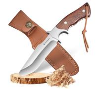 SPITZKANTE Coltello da intaglio per bambini, punta arrotondata, lama non affilata da 10 cm in acciaio 3Cr13MoV, full tang, per campeggio, con manico in legno e fodero in pelle.