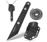 SPITZKANTE Cuchillo de Supervivencia, Mini cuchillo de hoja fija de 5,6?cm en acero 5Cr14MoV, con funda de ABS y cadena de bolas, color negro integral