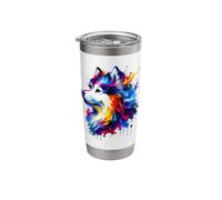Splash Art American Eskimo Dog Bicchiere termico in acciaio inox doppia parete