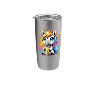 Splash Art Cavallo Tè al latte Perle di boba Tapioca Bicchiere termico in acciaio inox doppia parete