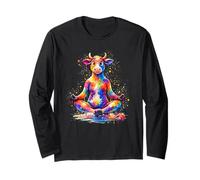 Splash Art Cow Meditating Yoga Workout Meditation Meditate Maglia a Manica