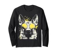 Splash Art Grunge Style Pastore Tedesco Cane con Sfumature Maglia a Manica