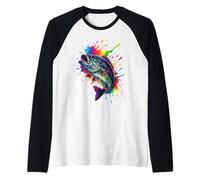 Splash Art Largemouth Bass Fishing Maglia con Maniche Raglan
