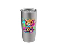 Splash Art Orso che beve Boba Perle di tè al latte Tapioca Bicchiere termico in acciaio inox doppia parete