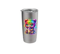 Splash Art Orso che beve Boba Perle di tè al latte Tapioca Bicchiere termico in acciaio inox doppia parete