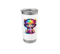 Splash Art Orso che beve Boba Perle di tè al latte Tapioca Bicchiere termico in acciaio inox doppia parete