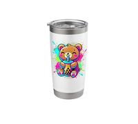 Splash Art Orso che beve Boba Perle di tè al latte Tapioca Bicchiere termico in acciaio inox doppia parete