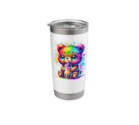 Splash Art Orso che beve Boba Perle di tè al latte Tapioca Bicchiere termico in acciaio inox doppia parete