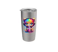 Splash Art Orso che beve Boba Perle di tè al latte Tapioca Bicchiere termico in acciaio inox doppia parete