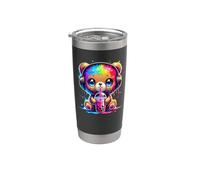 Splash Art Orso che beve Boba Perle di tè al latte Tapioca Bicchiere termico in acciaio inox doppia parete