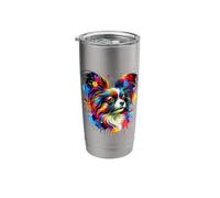 Splash Art Papillon Dog Continental Toy Spaniel Bicchiere termico in acciaio inox doppia parete