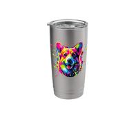Splash Art Pembroke Welsh Corgi Corgis Bicchiere termico in acciaio inox doppia parete