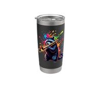 Splash Art Raccoon Playing Trombone Music Bicchiere termico in acciaio inox doppia parete