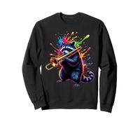 Splash Art Raccoon Playing Trombone Music Felpa