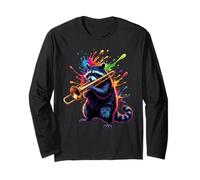 Splash Art Raccoon Playing Trombone Music Maglia a Manica