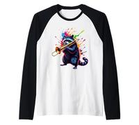 Splash Art Raccoon Playing Trombone Music Maglia con Maniche Raglan
