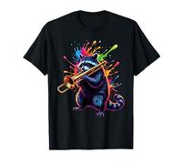 Splash Art Raccoon Playing Trombone Music Maglietta