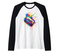 Splash Art Retro Cassette Tape Maglia con Maniche Raglan