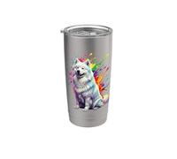 Splash Art Samoyed Dog Bicchiere termico in acciaio inox doppia parete
