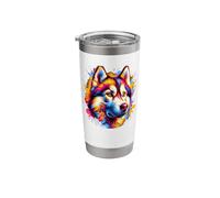 Splash Art Siberian Husky Siberian Huskies Bicchiere termico in acciaio inox doppia parete