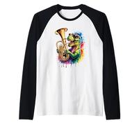 Splash Art T-Rex Dinosauro Tuba Tirannosauro Rex Tubista Maglia con Maniche Raglan