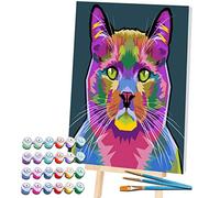 SPLAT PLANET Gatto Pittura con numeri incorniciati, colori fluorescenti al neon, colorare per numeri, pittura per arte da parete, kit di pittura per numeri, per adulti, bambini. 30 x 40 cm