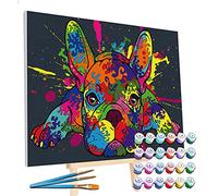 Splat Planet Incorniciato Bulldog Francese Con Numeri Pittura, Pittura Fluorescente Fluorescente, Colore Per Numeri, Pittura Per Pareti, Pittura Per Numero Kit Su Tela Per Adulti, Bambini. 30 X 40Cm