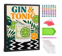 Splat Planet Kit per diamond painting con cornice a tema Gin Tonic, strass, 5D, decorazione murale per la casa, attività artistiche e creative per adulti e bambini, 30x40 cm