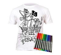 Splat Planet Maglietta da colorare con nave pirata Jolly Roger con 10 pennarelli magici atossici lavabili - Maglietta da colorare e lavare