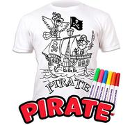 Splat Planet Maglietta da colorare con nave pirata Jolly Roger con 10 pennarelli magici atossici lavabili - Maglietta da colorare e lavare